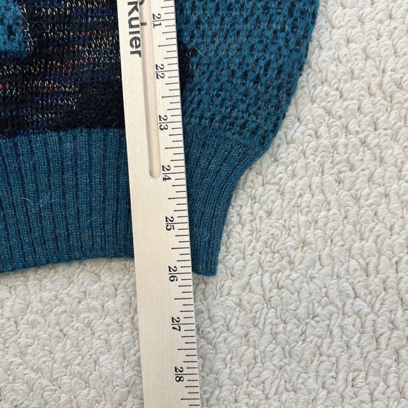 Vintage Bugatchi Sweater Mens M Crew Neck Pullover 90s‎ 80s All Over Print Teal - Picture 10 of 12